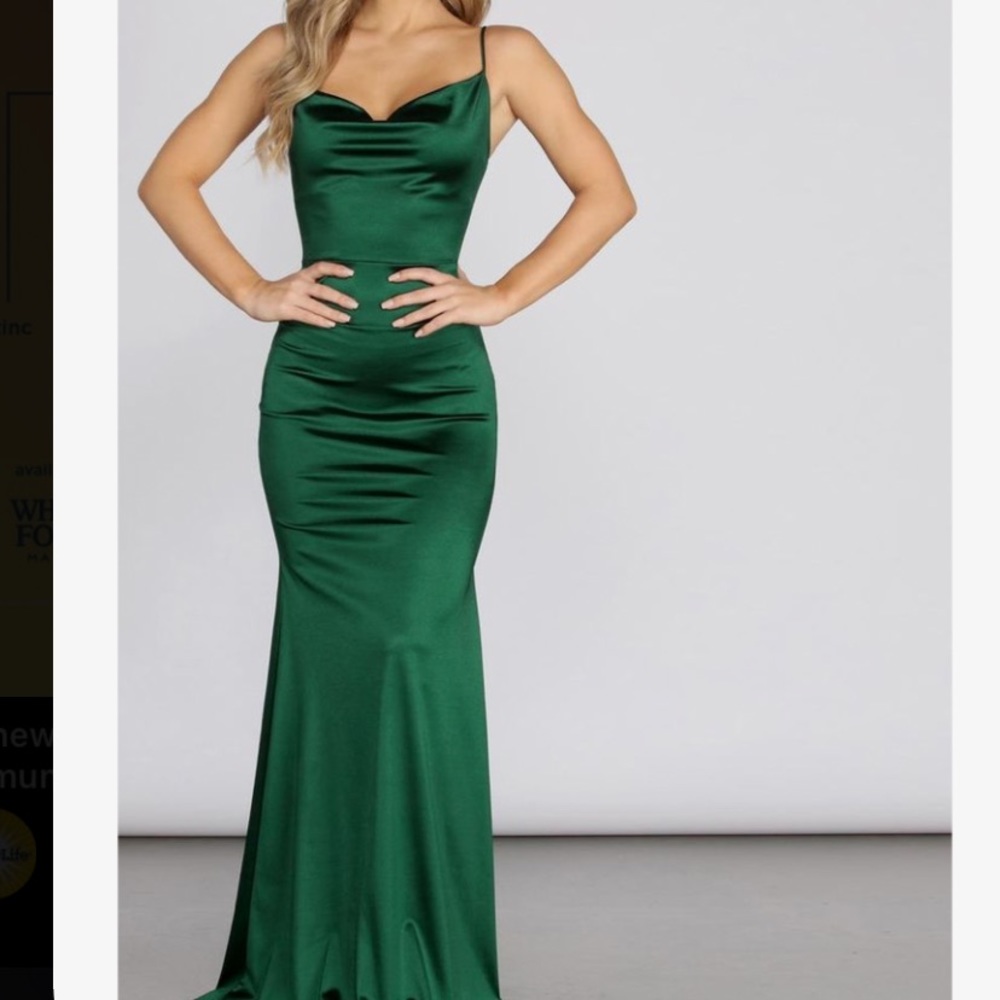 Emerald green mermaid cowl neck style dress